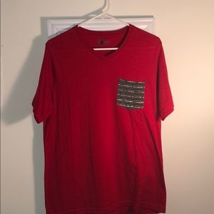 MEDIUM- Red vneck tshirt with grey pocket